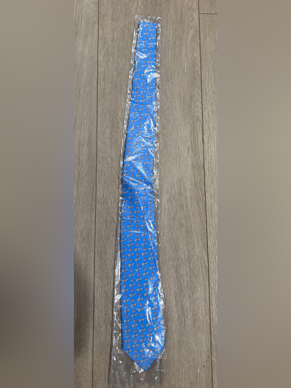 Vineyard Vines Track and Field Silk Tie Blue Orange & Gray Color Pebble Beach